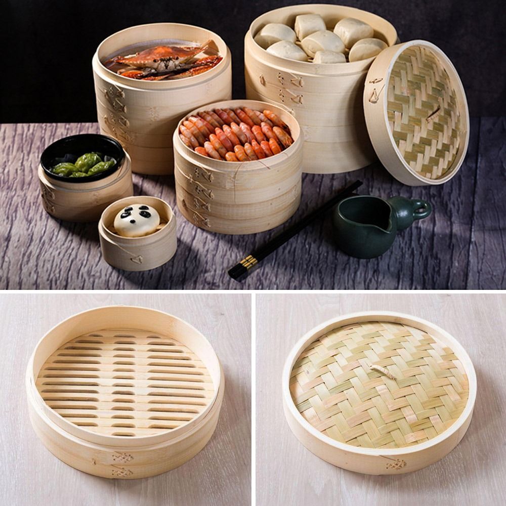 Bao Steamer Bamboo - Chiński parowar bambusowy z pokrywką do